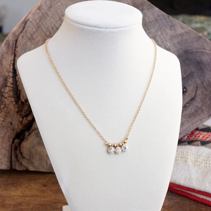 Dainty Crystal Bezel Necklace with Golden Ball Beads