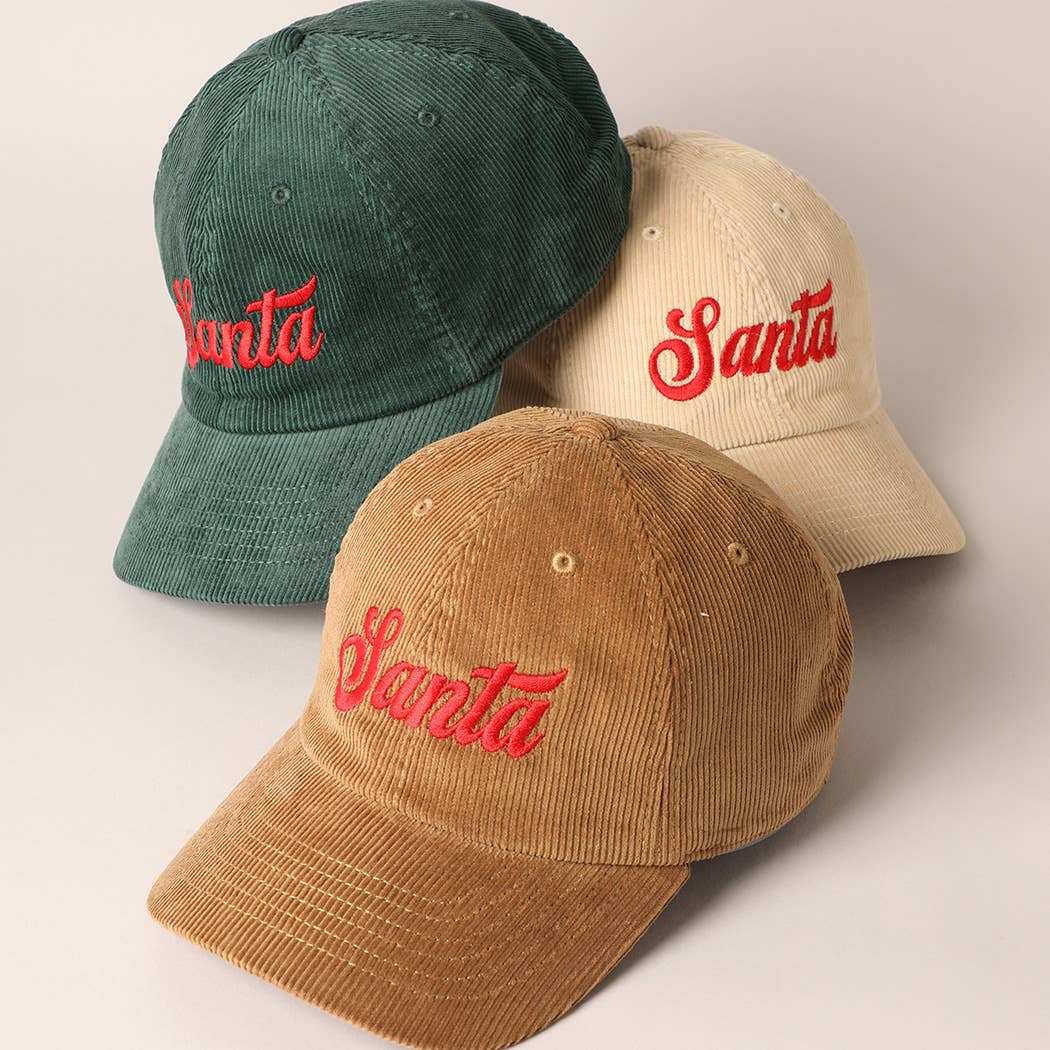 Santa Embroidered Corduroy Cap