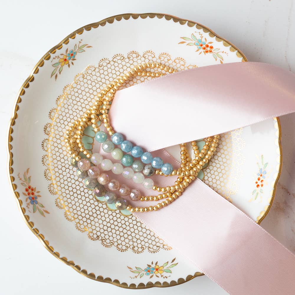 Amazonite Row Gold Beaded Bracelet