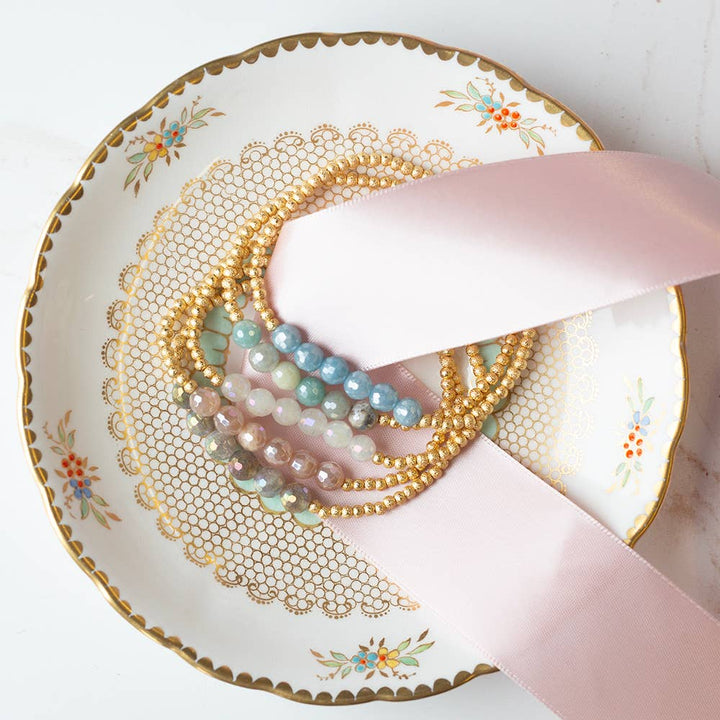 Amazonite Row Gold Beaded Bracelet