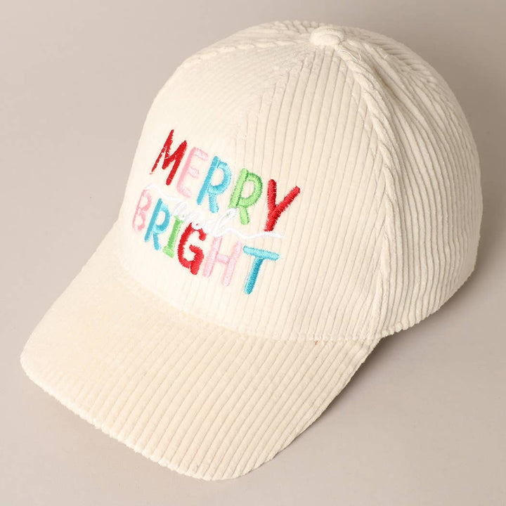 Merry and Bright Embroidery Corduroy Cap