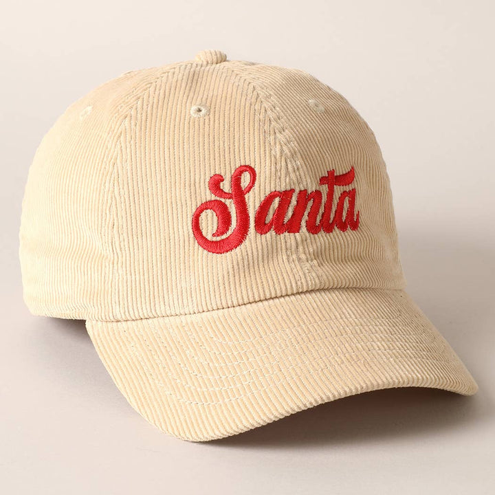 Santa Embroidered Corduroy Cap