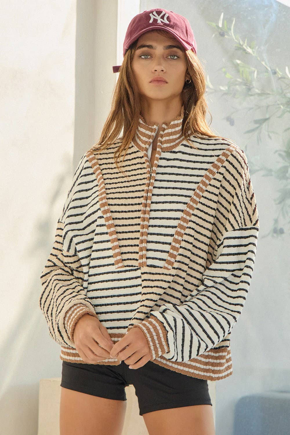 Half Zip Striped Top