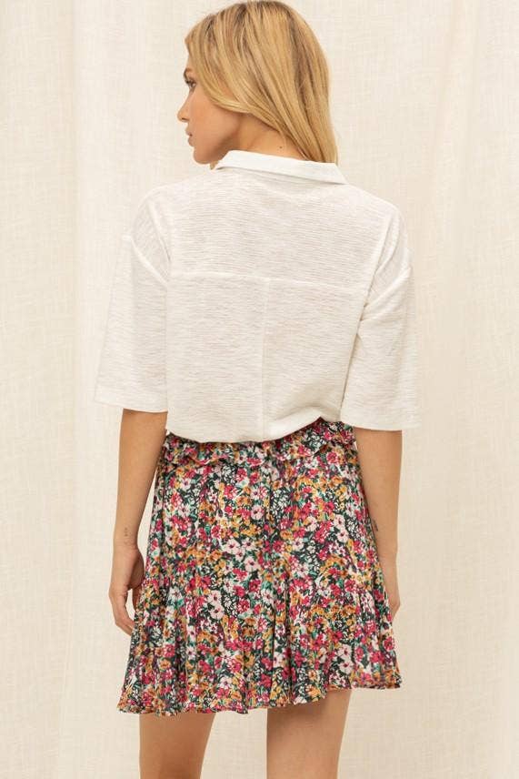 Ruffle Mini Print Skirt