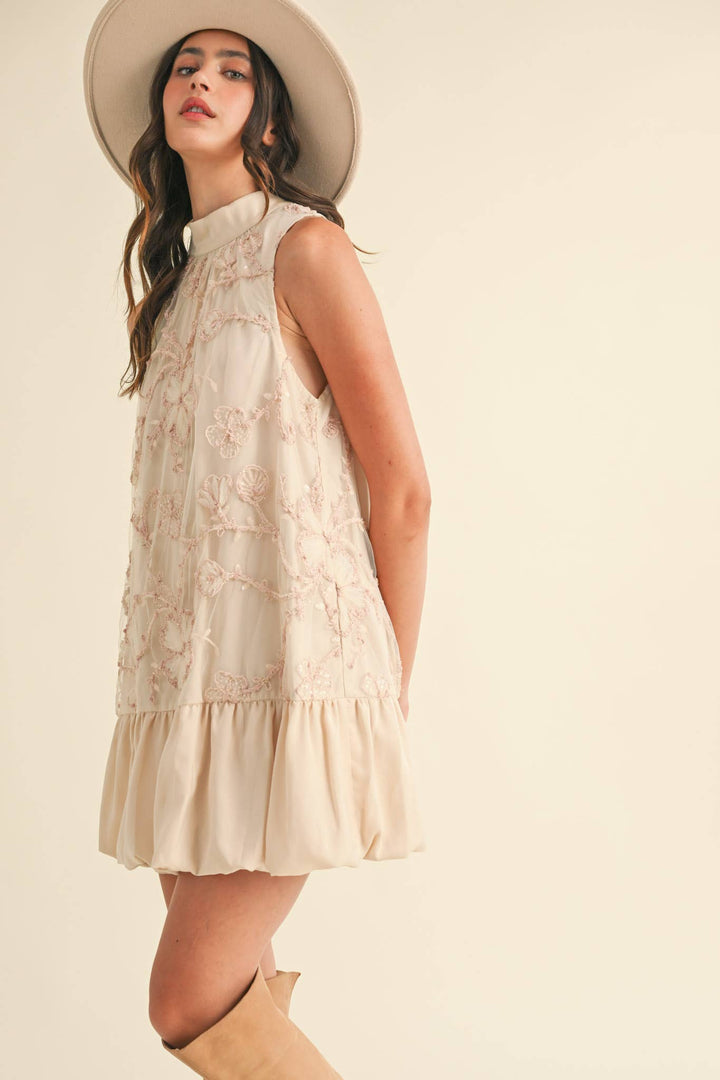 BUBBLE HEM EMBELLISHED MINI DRESS