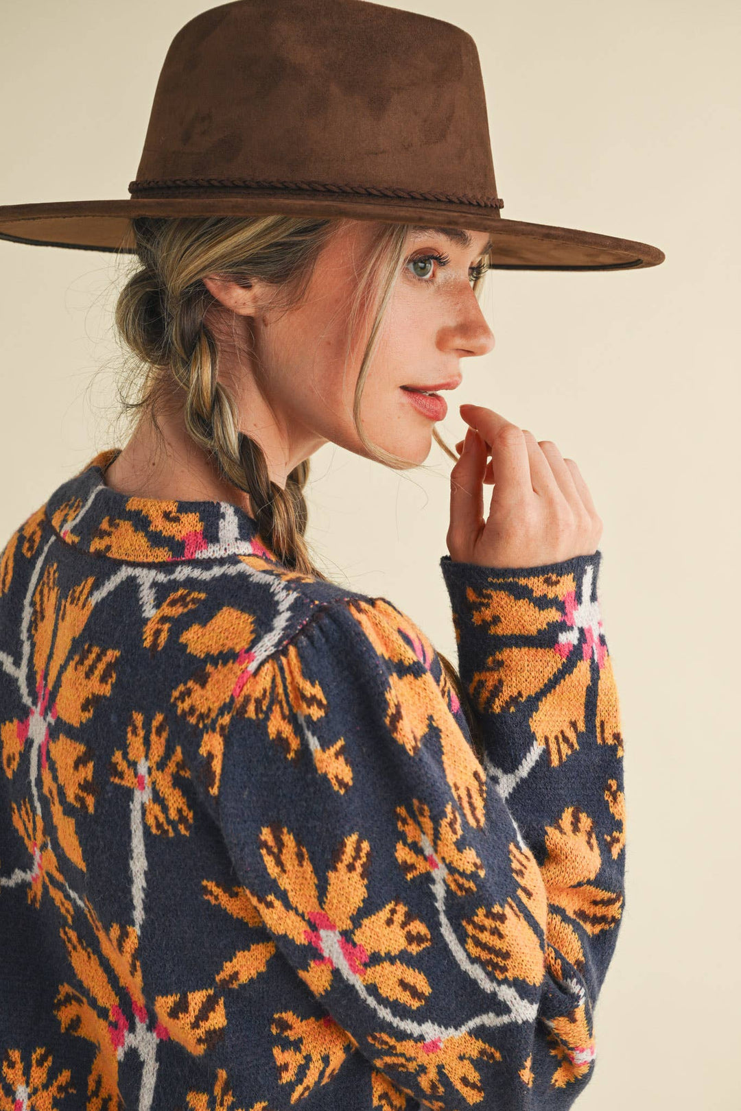 FLORAL MOCK NECK SWEATER