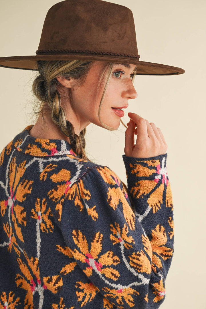 FLORAL MOCK NECK SWEATER