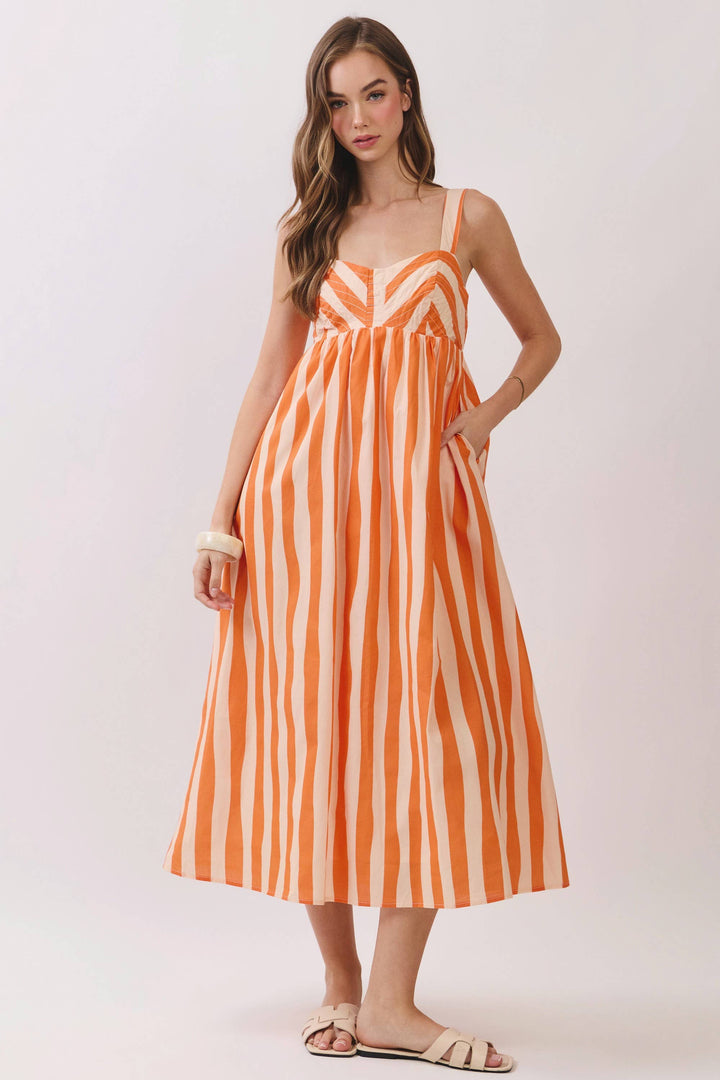 Orange Stripe Midi Dress