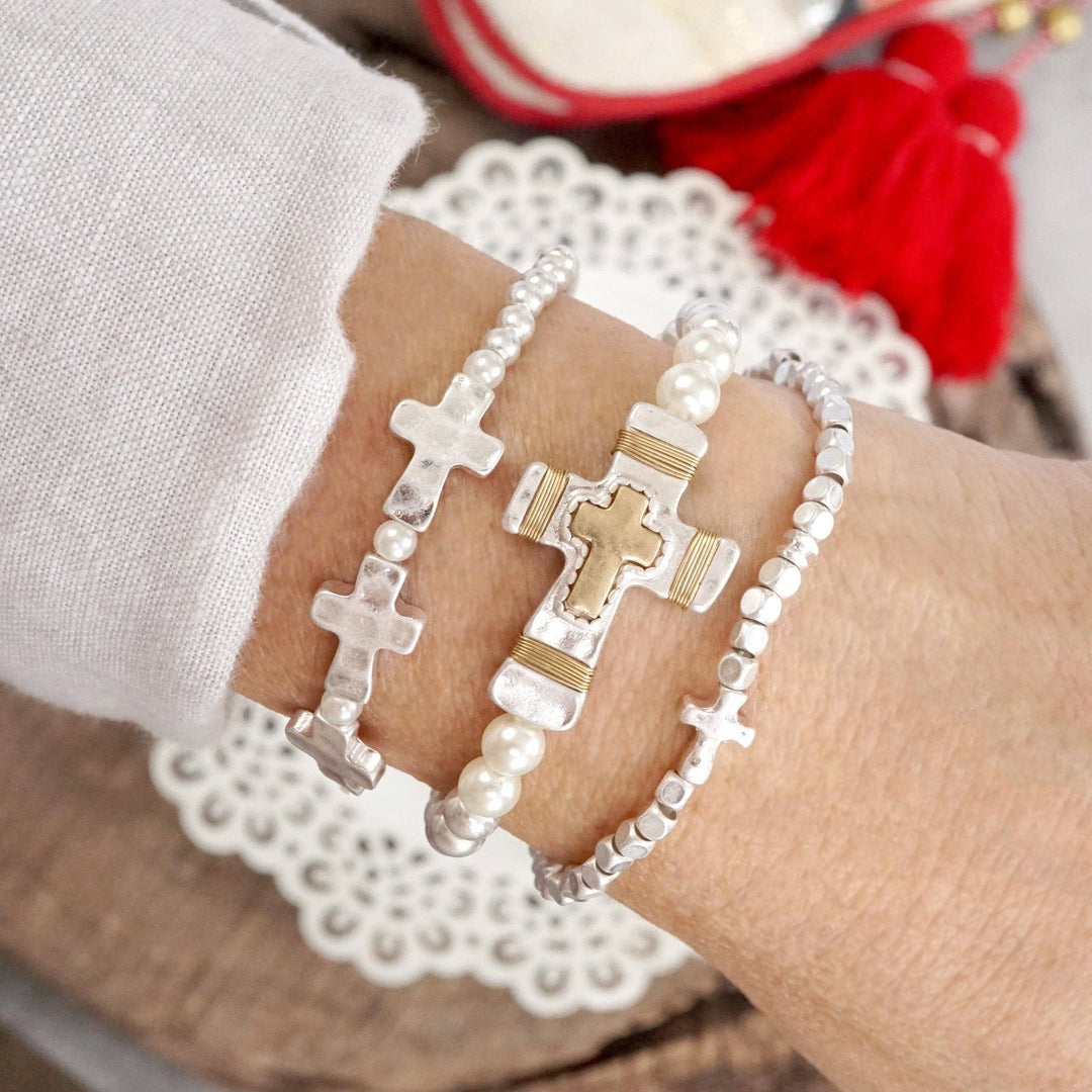 Cross bracelets set in Worn Silver