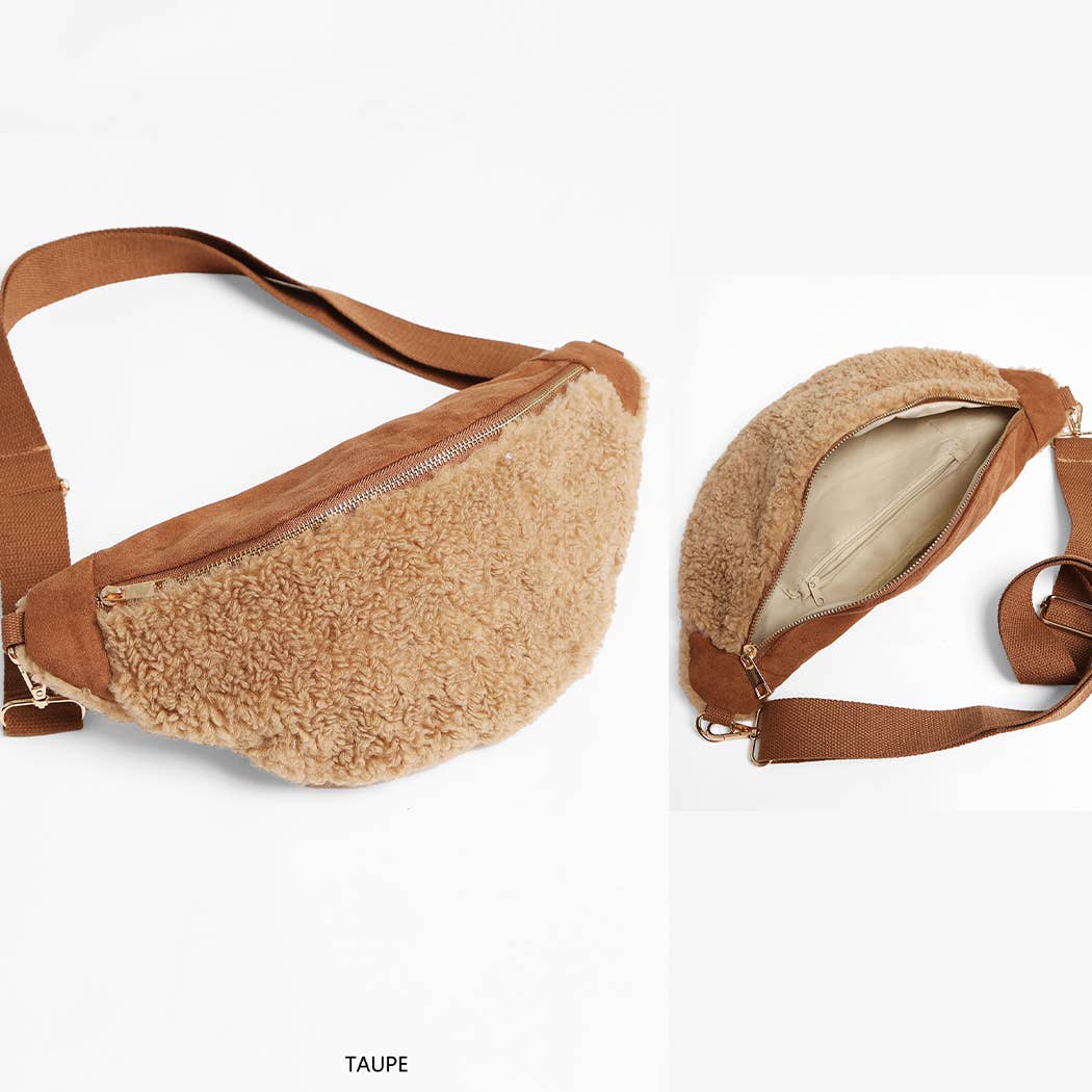 Faux Suede Sherpa Sling Bag