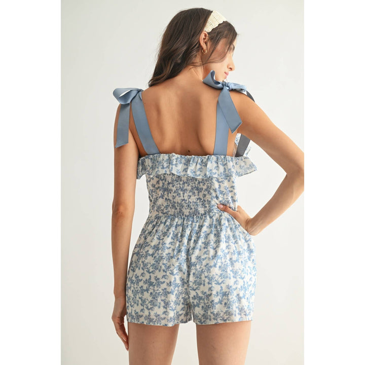 FLORAL SUMMER ROMPER WITH BOW STRAPS