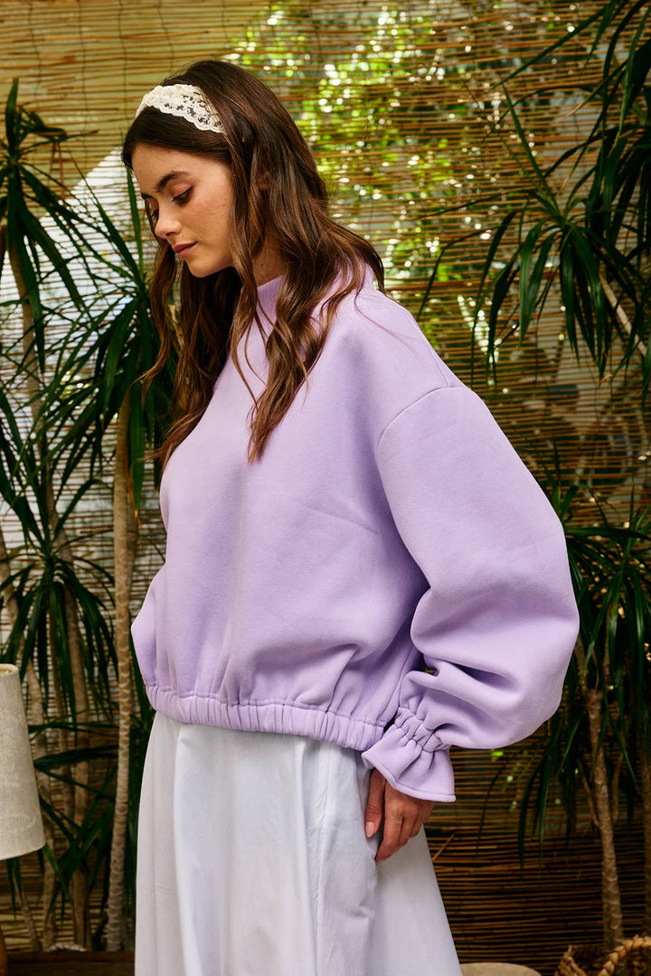 Ruffled cuff Detail Mock-neck Sweatshirt