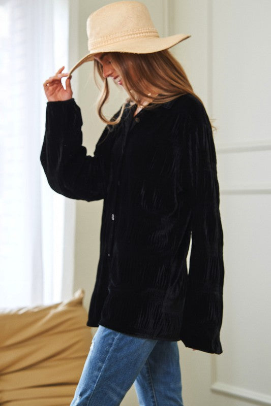 Long Sleeve Button Front Loose Fit Shirt Top