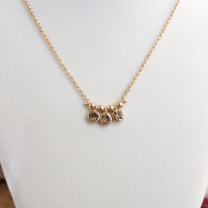 Dainty Crystal Bezel Necklace with Golden Ball Beads