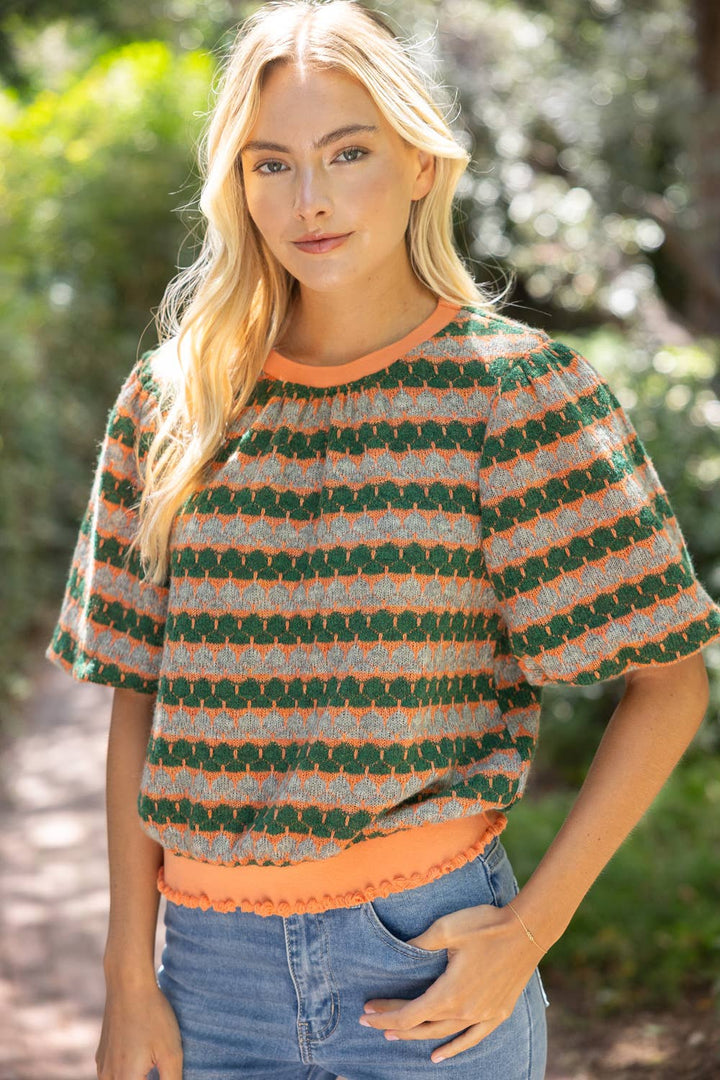 Bubble Sleeve Stripe Knitted Top