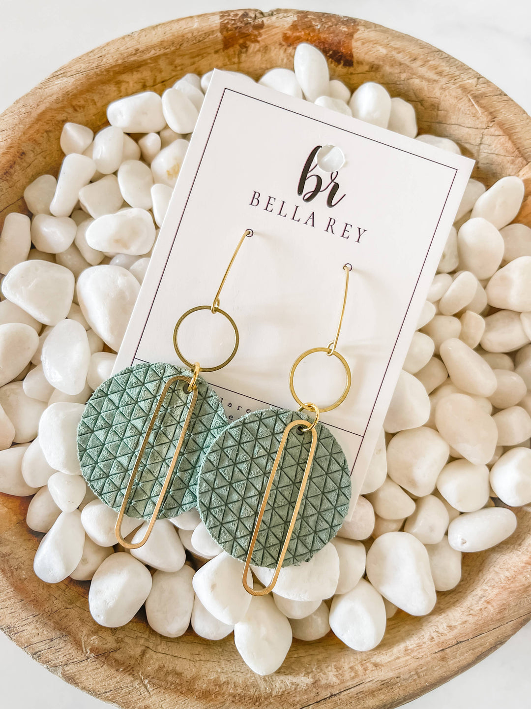 Harper Green Leather Circle Earrings