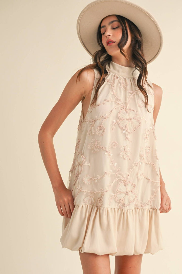 BUBBLE HEM EMBELLISHED MINI DRESS