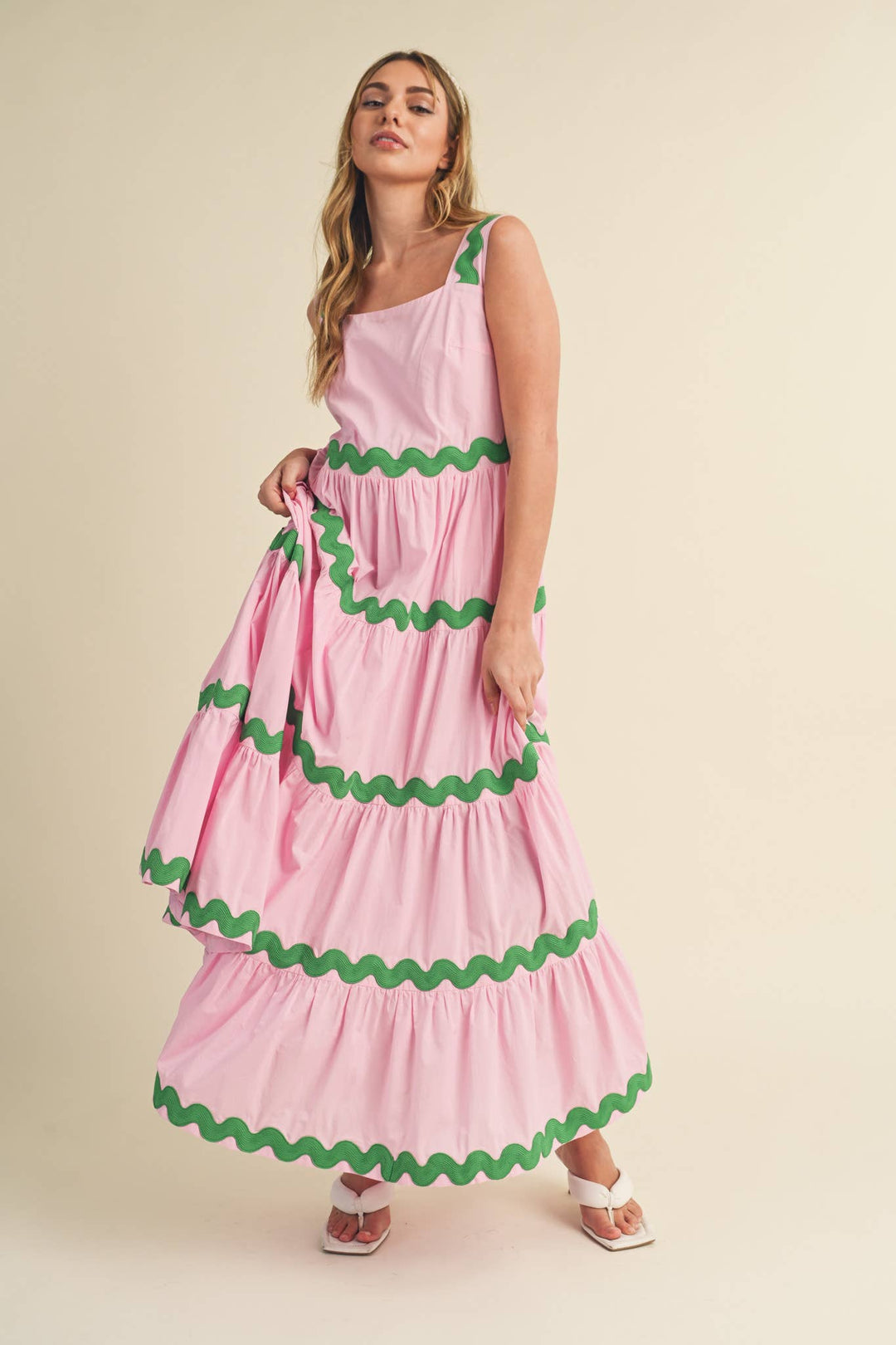TIERED PINK/GREEN DRESS