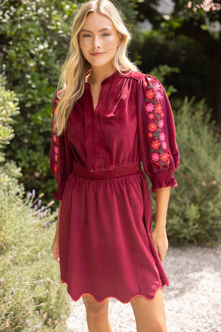 Smock Waist Floral Embroidered Dress