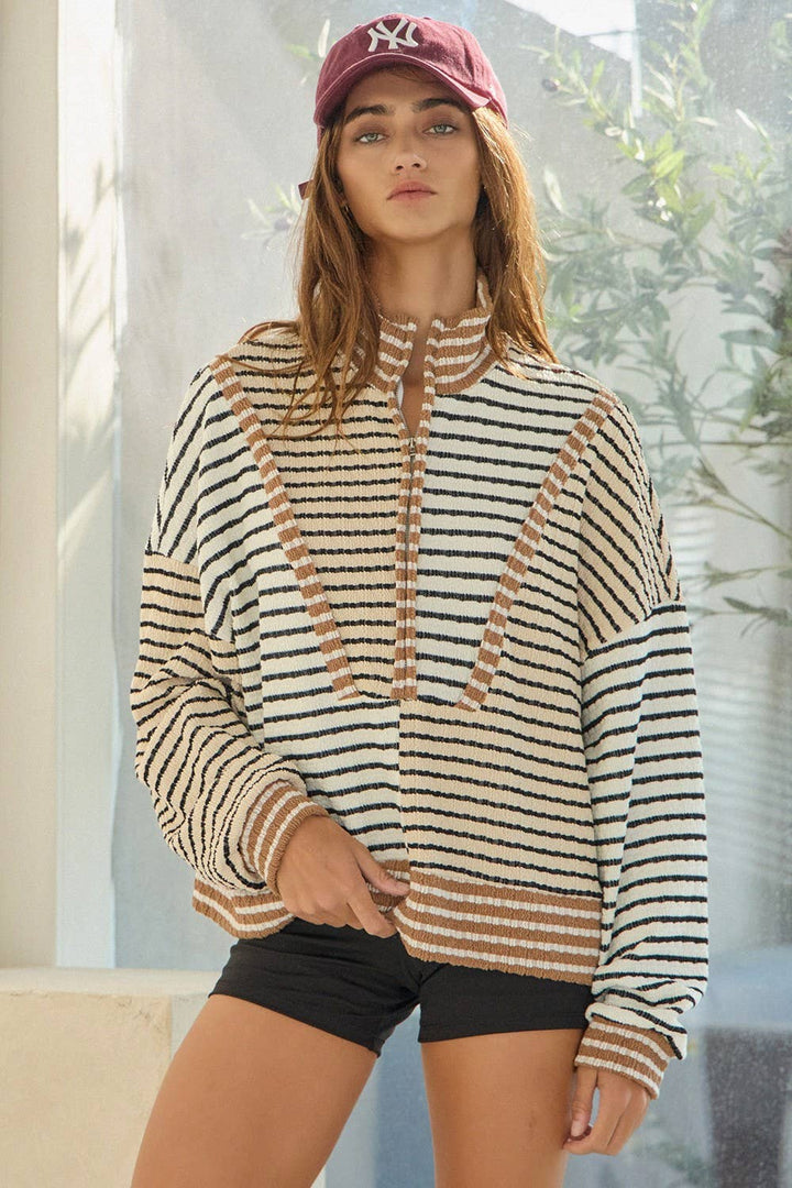 Half Zip Striped Top