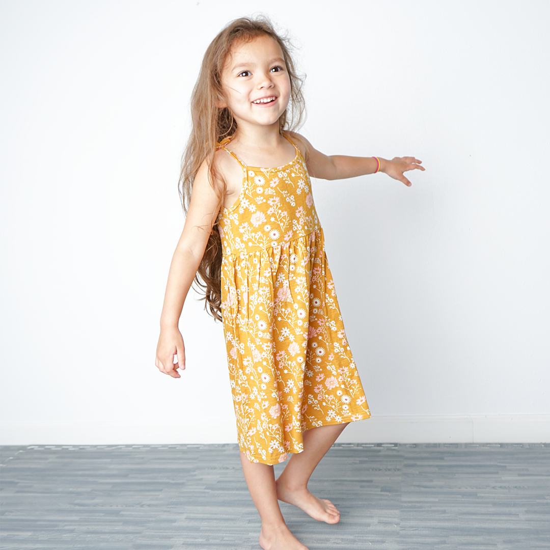 Mustard Floral Girl Sundress Dress