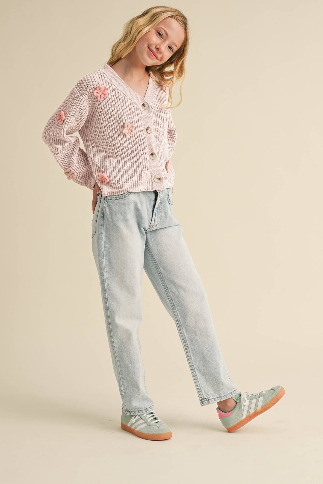 GIRLS CARDIGAN W/ 3D FLOWER