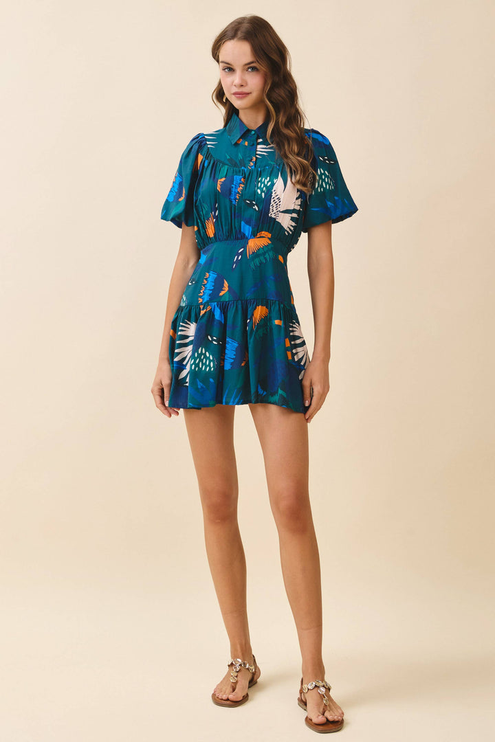 Abstract Print Mini Shirt Dress