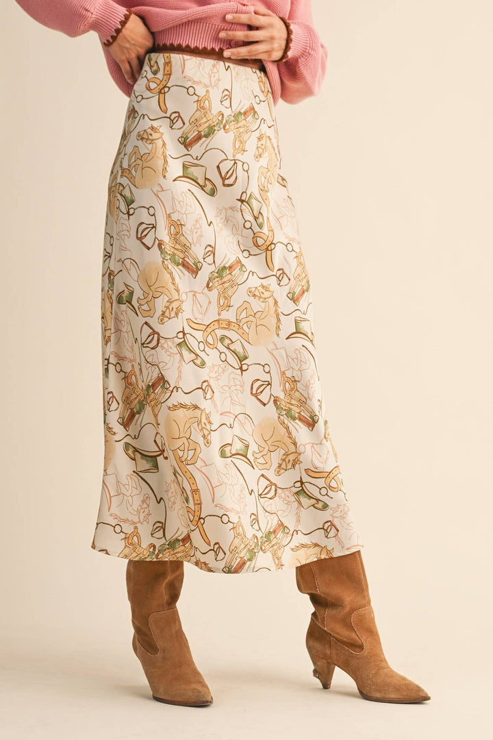 Western Print Slip Skirt