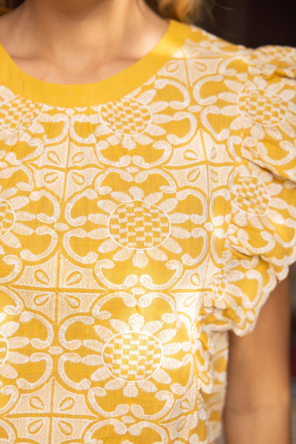 Mustard Scallop Detail Top