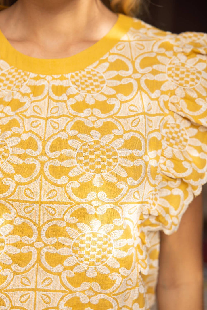 Mustard Scallop Detail Top