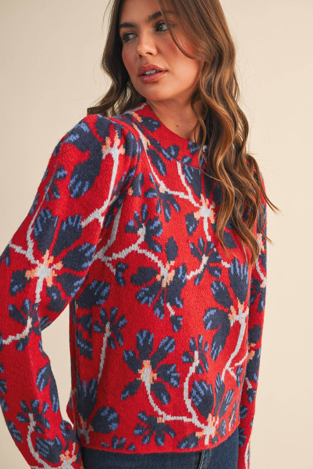 FLORAL MOCK NECK SWEATER