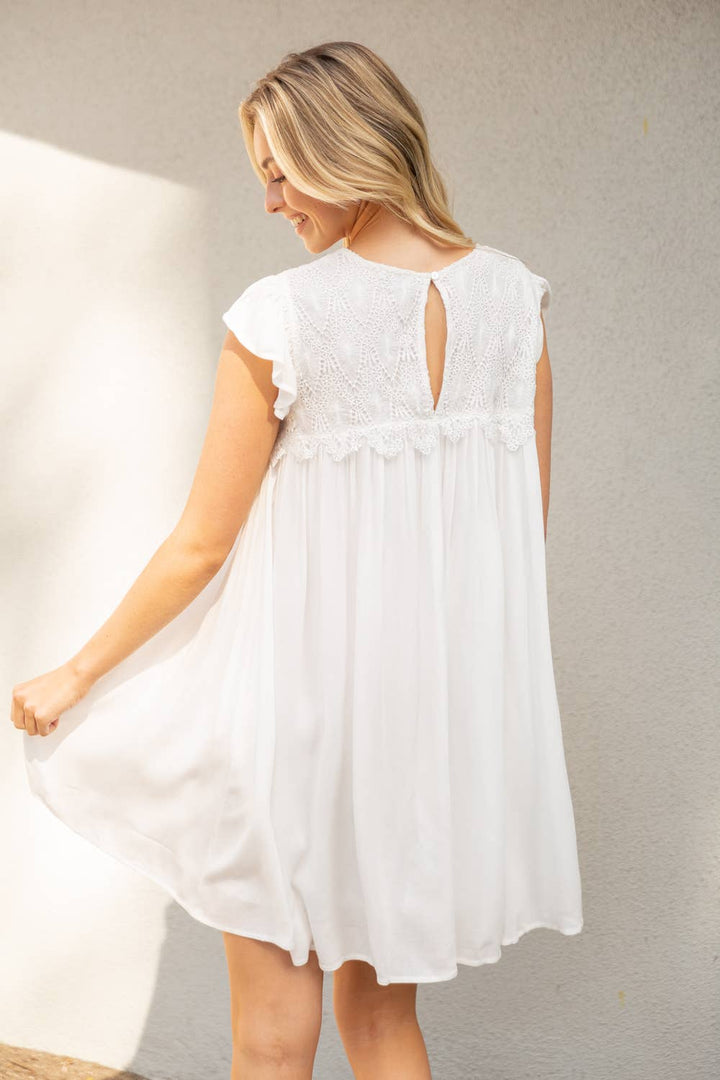 Scallop Laced Ruffle Sleeve Dress
