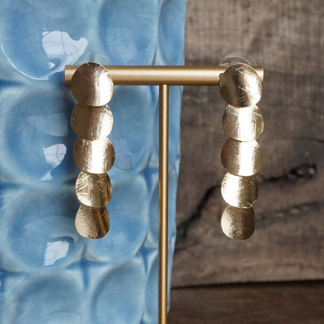 Gold Round Scales Drop Earrings