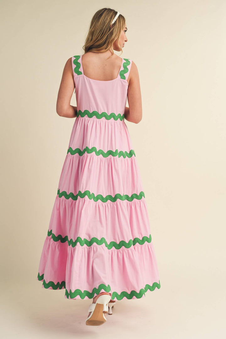 TIERED PINK/GREEN DRESS
