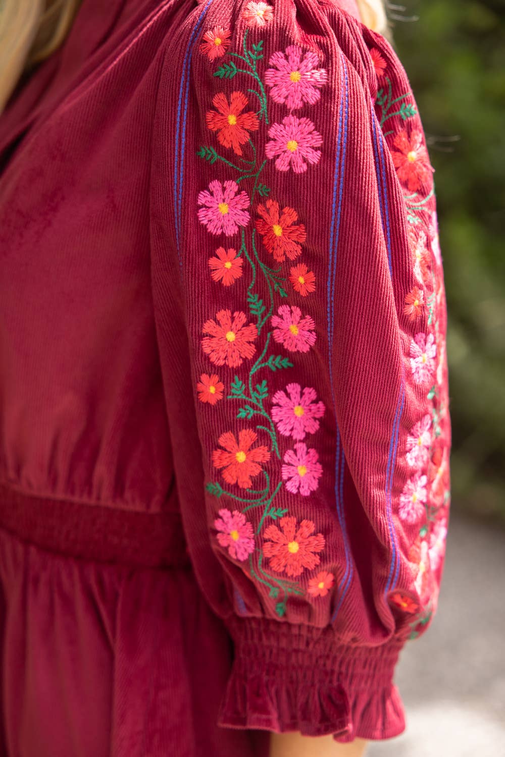 Smock Waist Floral Embroidered Dress