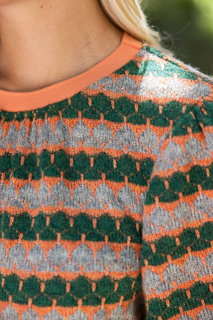 Bubble Sleeve Stripe Knitted Top