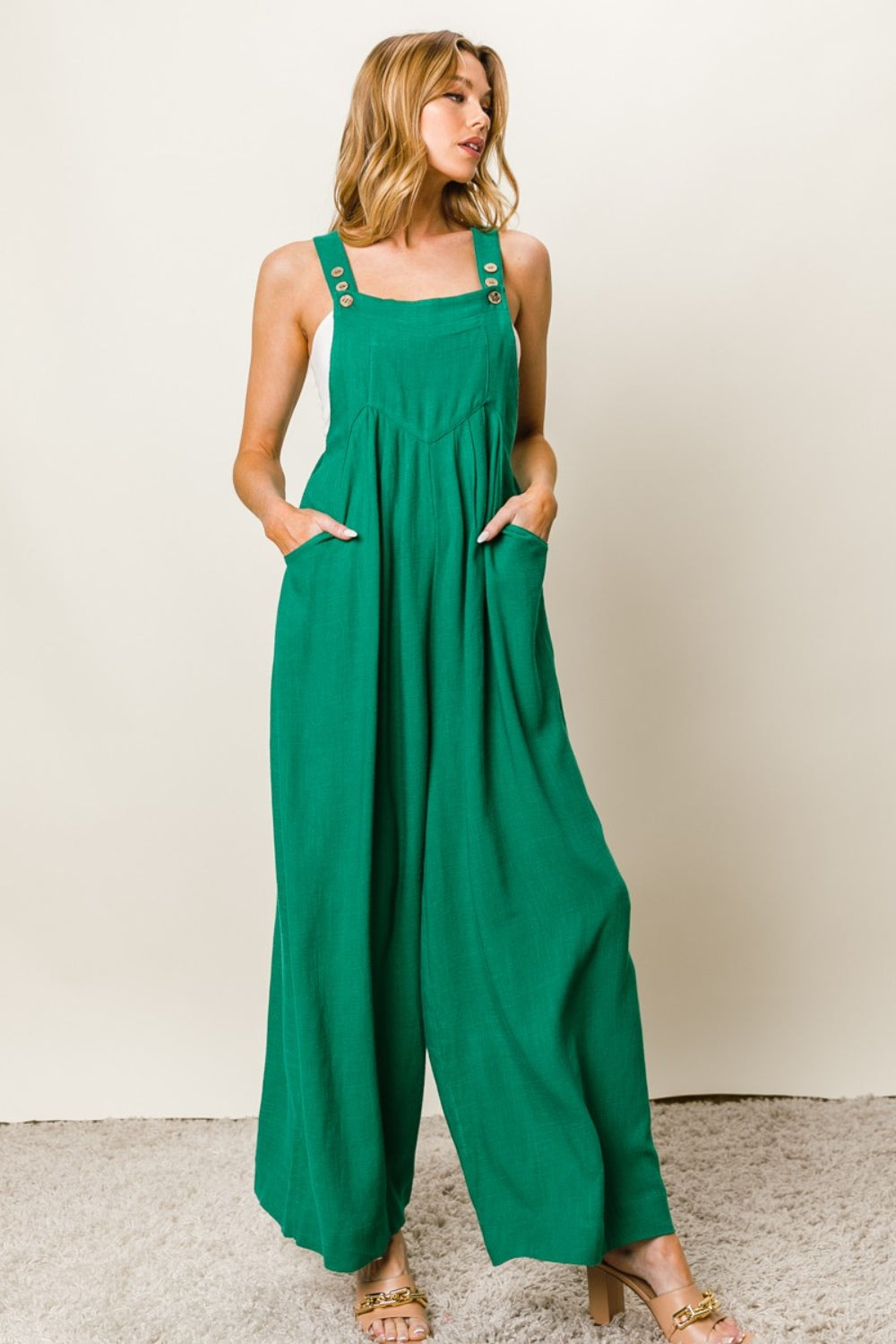 BiBi Texture Sleeveless Wide Leg Jumpsuit (Online Only)