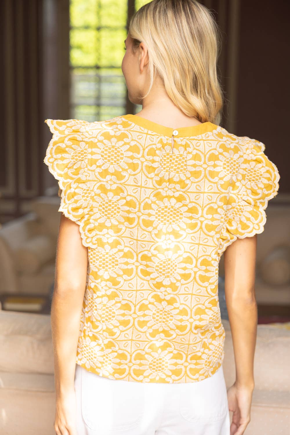 Mustard Scallop Detail Top
