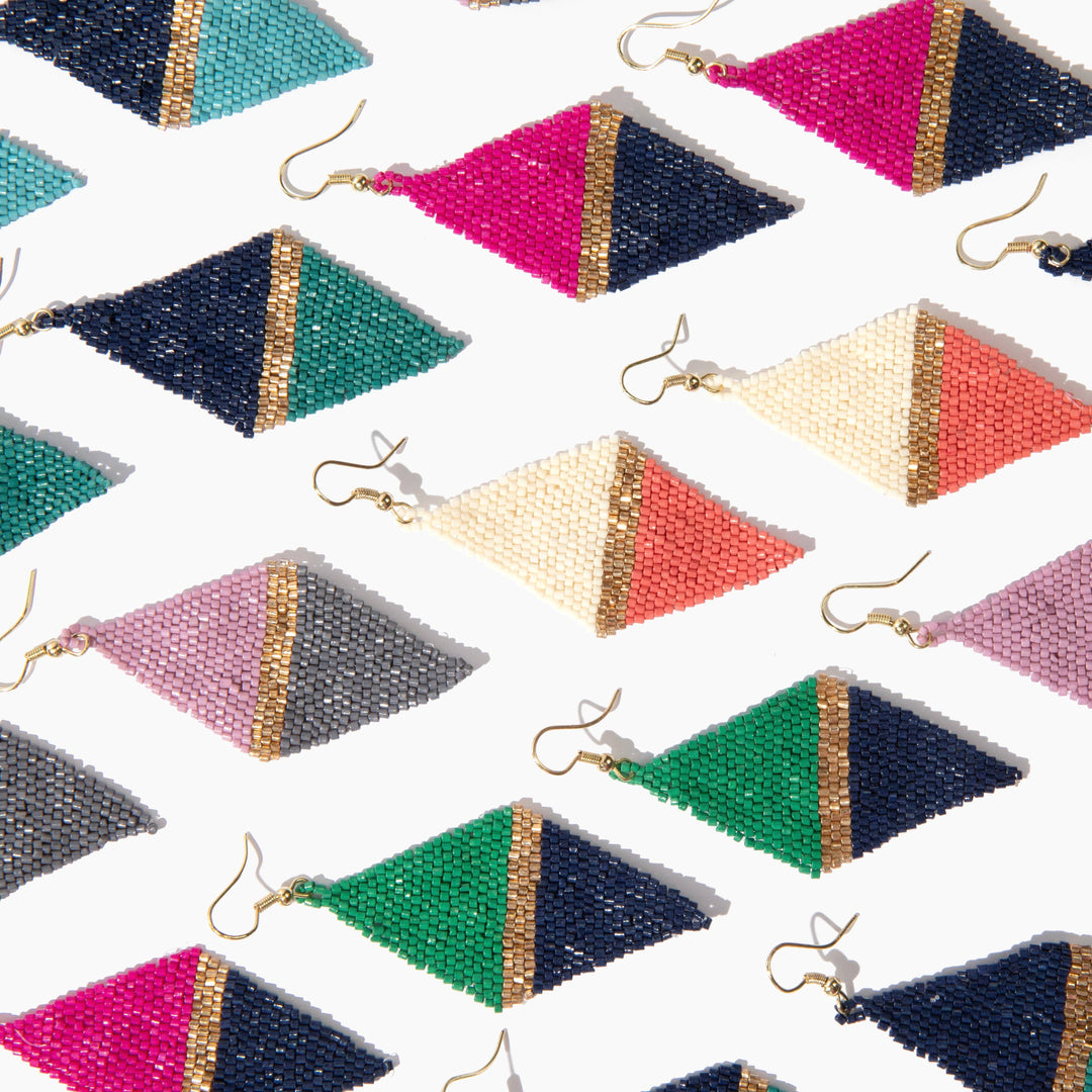 Custom Color Block Beaded Diamond Earrings