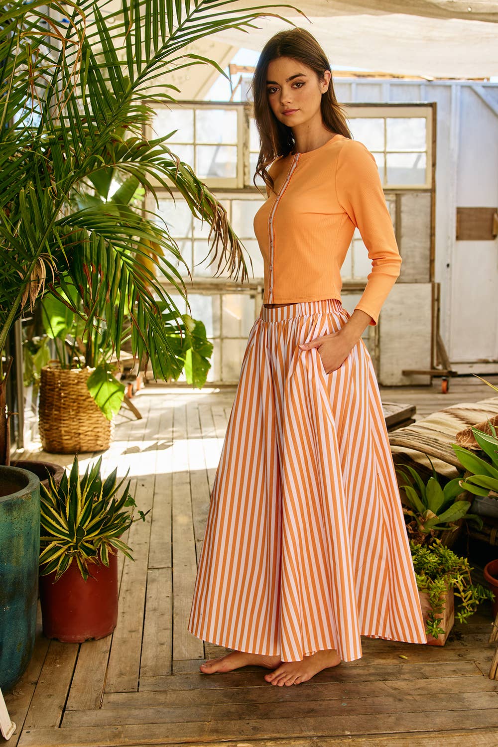 Striped Voluminous Gaucho Pants