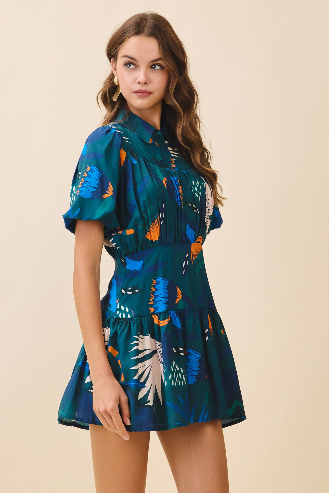 Abstract Print Mini Shirt Dress