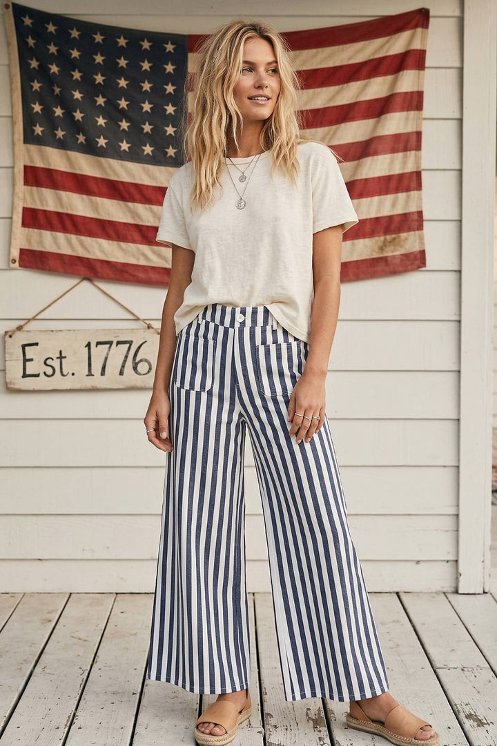 Striped Wide Leg Denim Pants