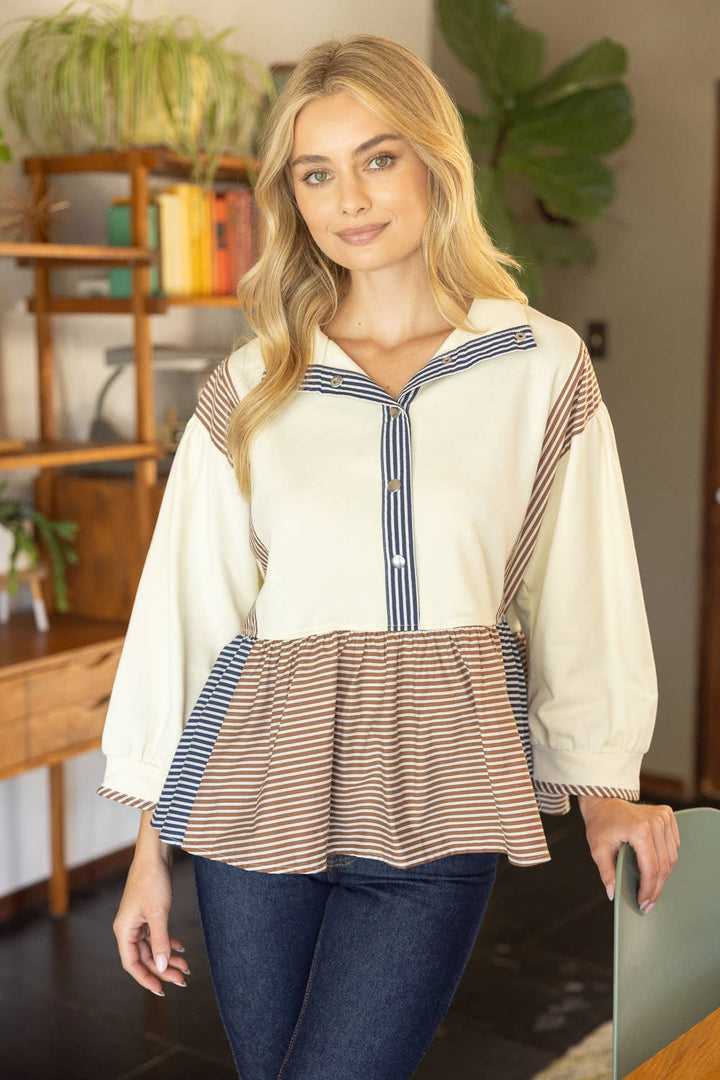 Half Snap Peplum Sweatshirt
