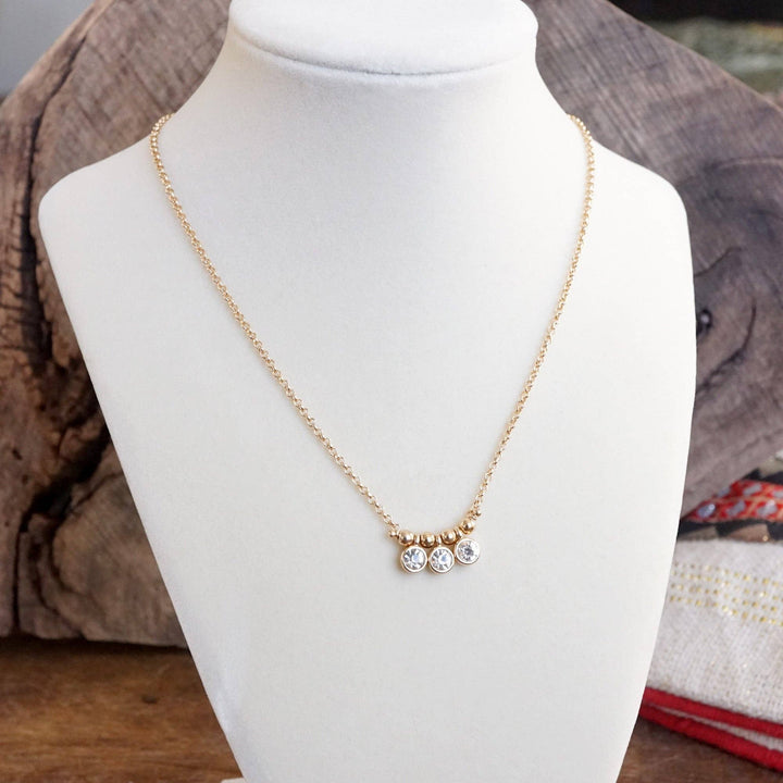Dainty Crystal Bezel Necklace with Golden Ball Beads