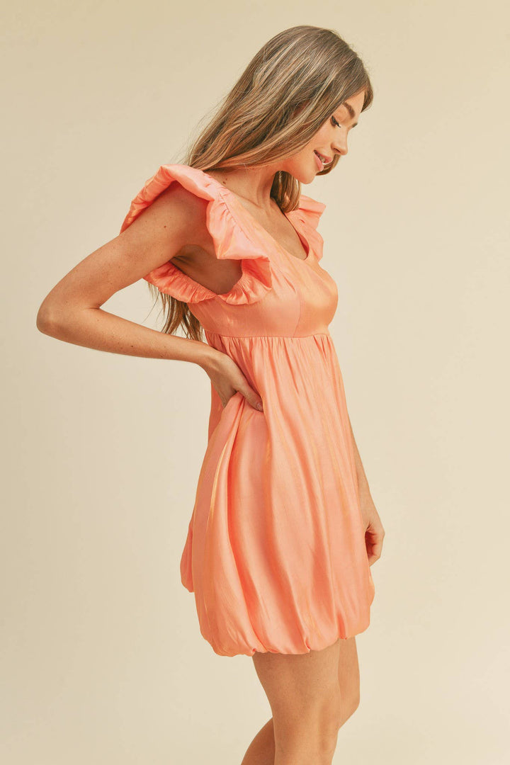 METALLIC BUBBLE HEM MINI DRESS