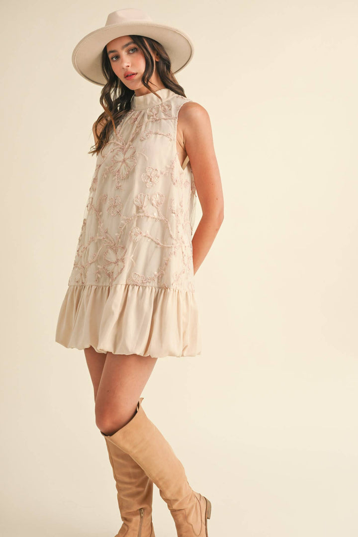 BUBBLE HEM EMBELLISHED MINI DRESS