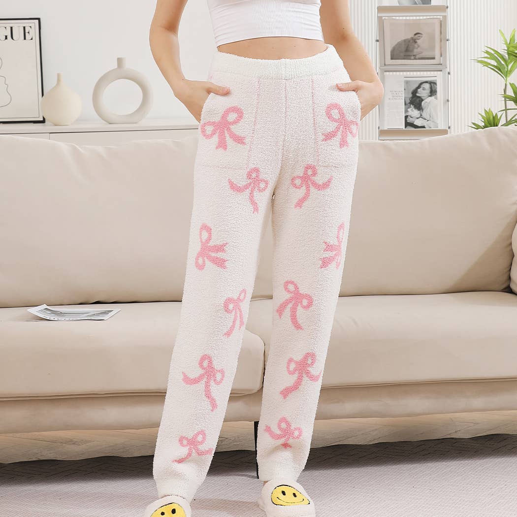 Ribbon Patterned Fuzzy Joggers