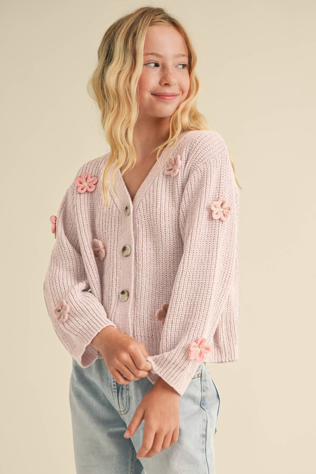 GIRLS CARDIGAN W/ 3D FLOWER