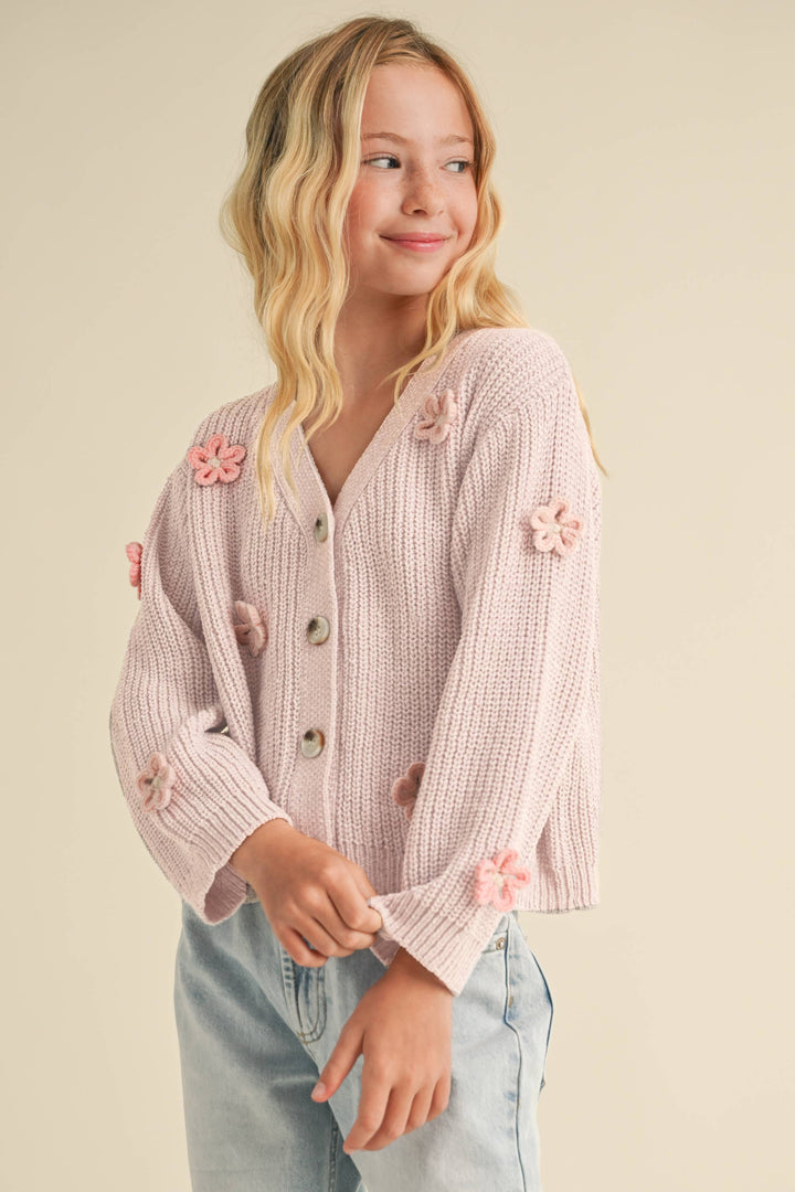 GIRLS CARDIGAN W/ 3D FLOWER
