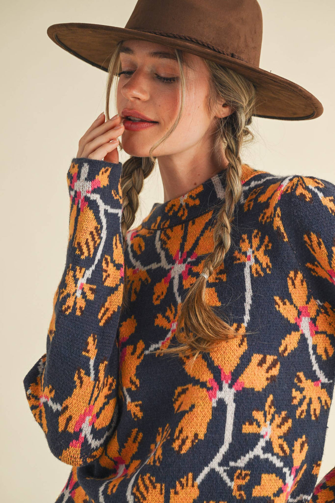 FLORAL MOCK NECK SWEATER